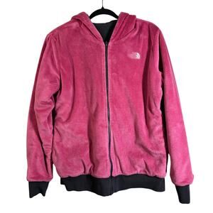 THE‎ NORTH FACE Jacket Large Reversible Fleece Hoodie Embroidered Logo Outdoor